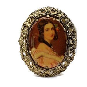 Vintage Western Germany Victorian Lady Portrait Filigree Brooch